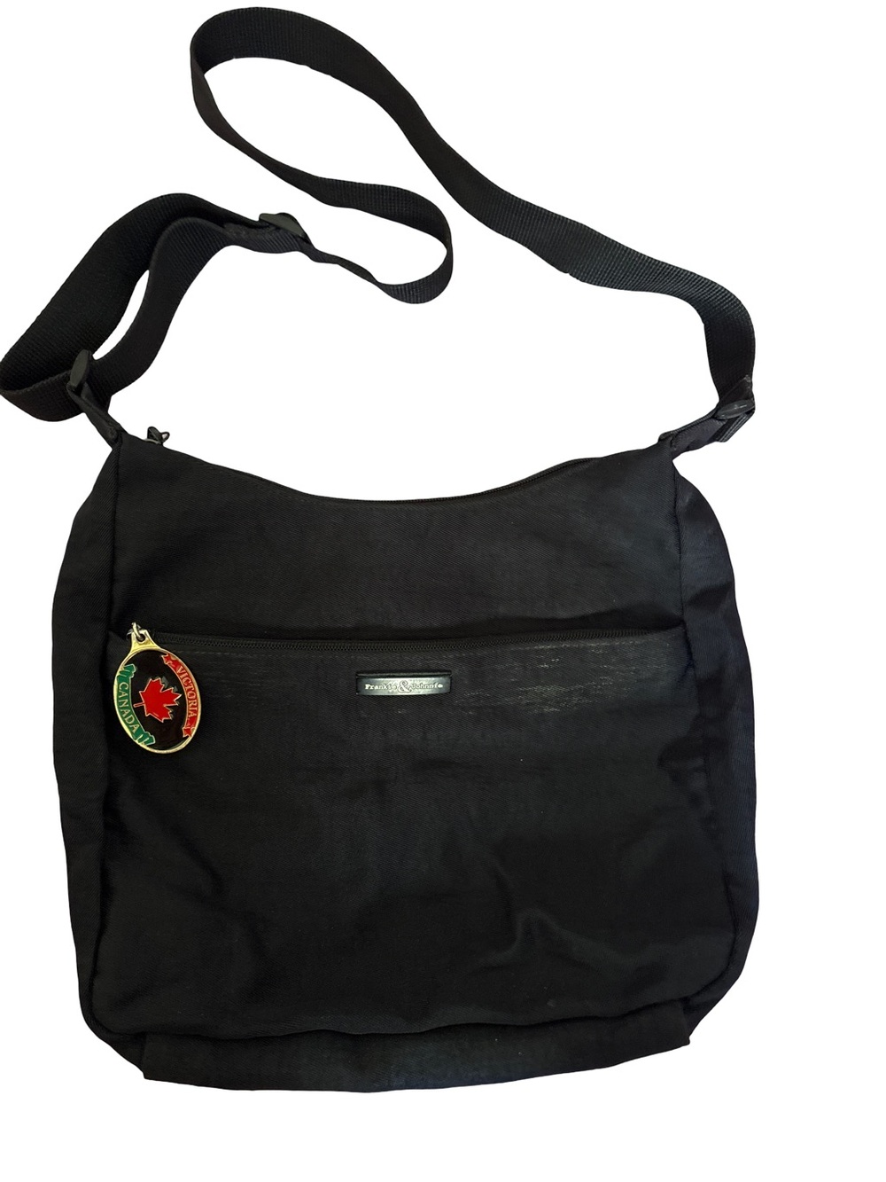 Black Crossbody Shoulder Bag with Front Zip Pocket
